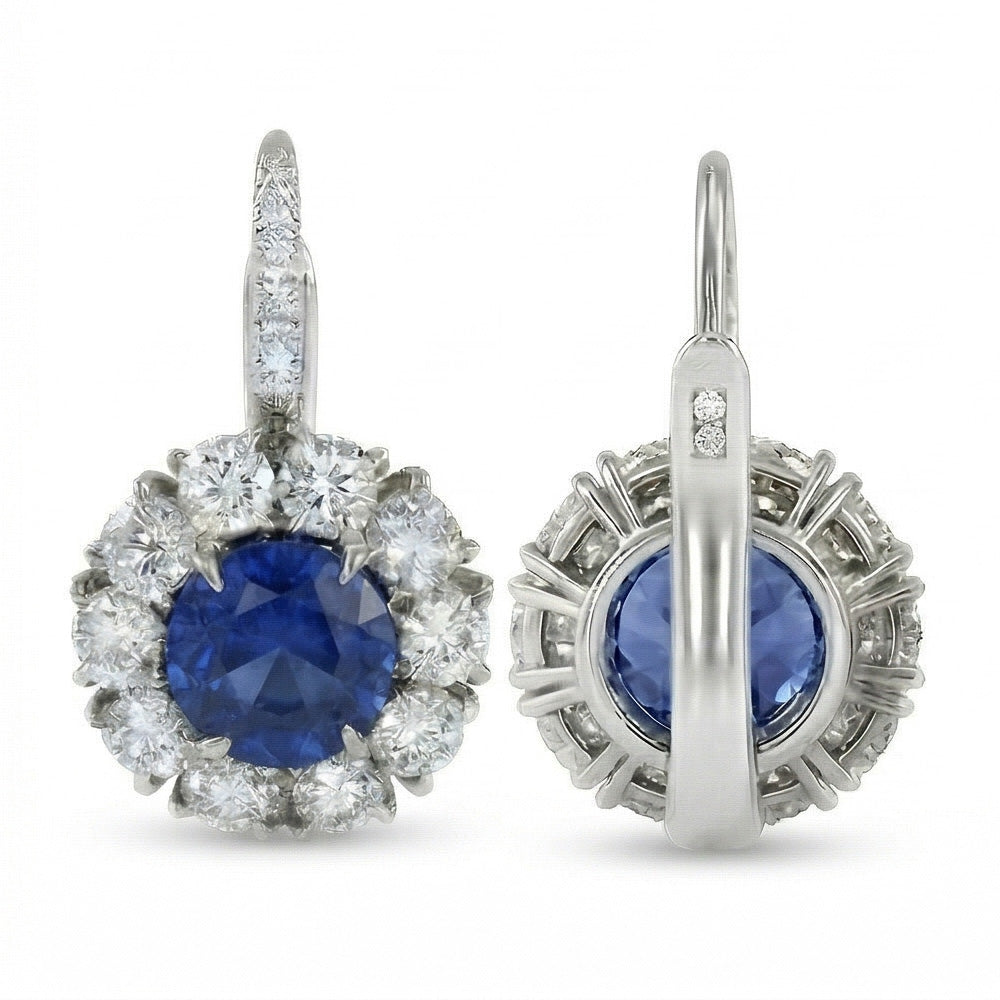 Sri Lanka Blauer Saphir Aus der Erde Abgebauter Natürlicher Diamant Creolen 5 Karat Weißgold 14K