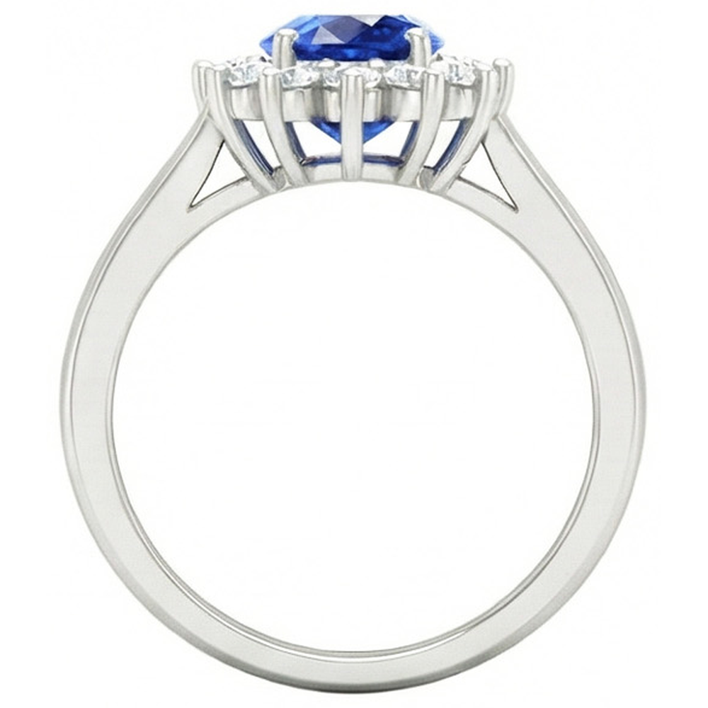 Sri Lanka Blauer Saphir-Aus der Erde Abgebauter Natürlicher Diamant-Verlobungsring 2.60 ct Weißgold 14K