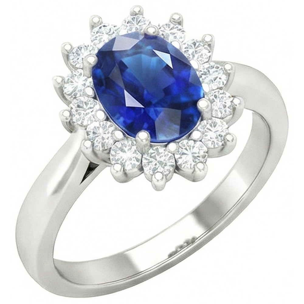 Sri Lanka Blauer Saphir-Aus der Erde Abgebauter Natürlicher Diamant-Verlobungsring 2.60 ct Weißgold 14K