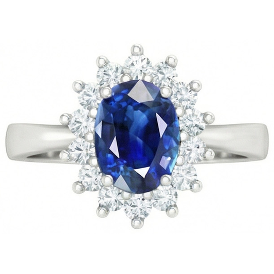 Sri Lanka Blauer Saphir-Aus der Erde Abgebauter Natürlicher Diamant-Verlobungsring 2.60 ct Weißgold 14K