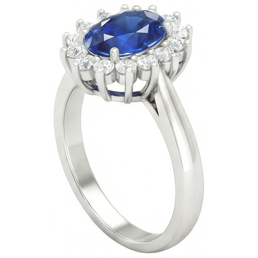 Sri Lanka Blauer Saphir-Aus der Erde Abgebauter Natürlicher Diamant-Verlobungsring 2.60 ct Weißgold 14K