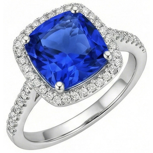 Sri Lanka Blauer Saphir Aus der Erde Abgebauter Natürlicher Diamanten 3.30 ct Ring Weißgold 14K