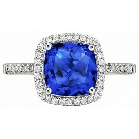 Sri Lanka Blauer Saphir Aus der Erde Abgebauter Natürlicher Diamanten 3.30 ct Ring Weißgold 14K