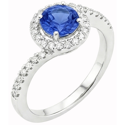 Sri Lanka Blauer Saphir Aus der Erde Abgebauter Natürlicher Diamanten Weißgold 14K Ring 5.60 Karat