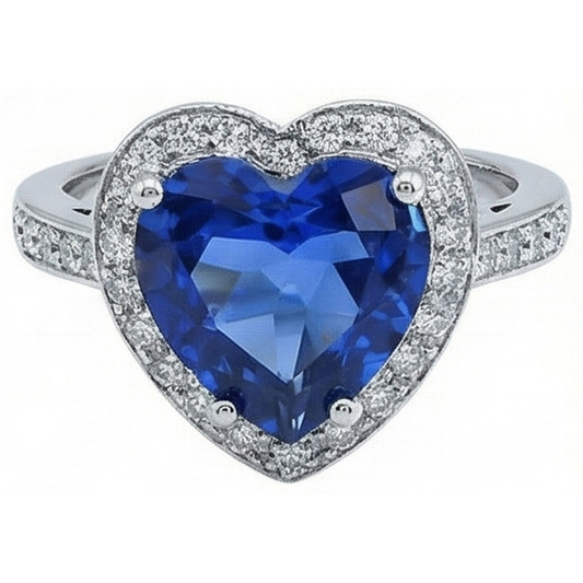 Sri Lanka Blauer Saphir Aus der Erde Abgebauter Natürlicher Diamantring Weißgold 4.5 Ct