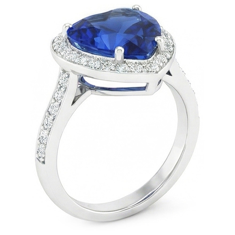 Sri Lanka Blauer Saphir Aus der Erde Abgebauter Natürlicher Diamantring Weißgold 4.5 Ct