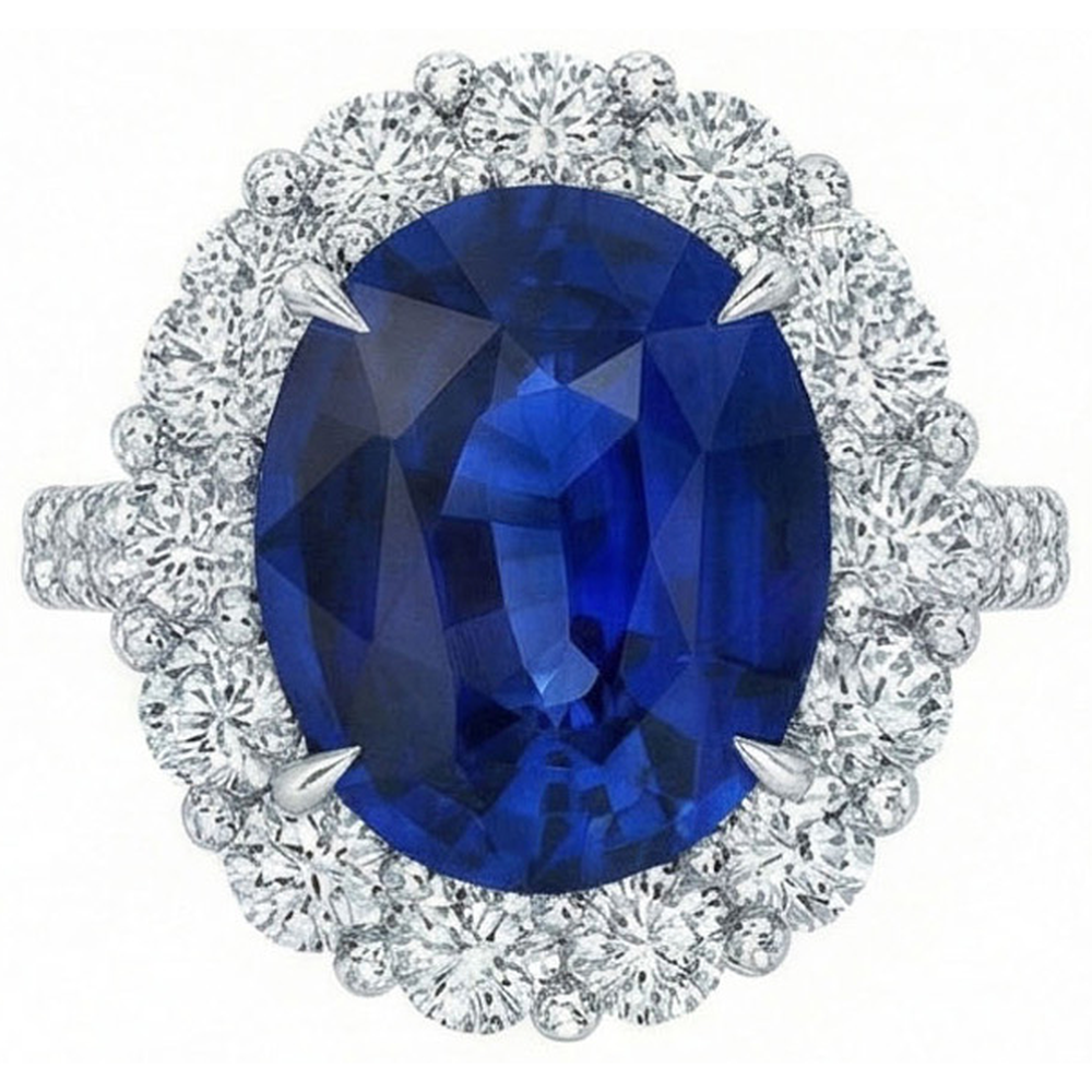 Sri Lanka Blauer Saphir Halo Aus der Erde Abgebauter Natürlicher Diamantring 4,50 Karat Weißgold 14K