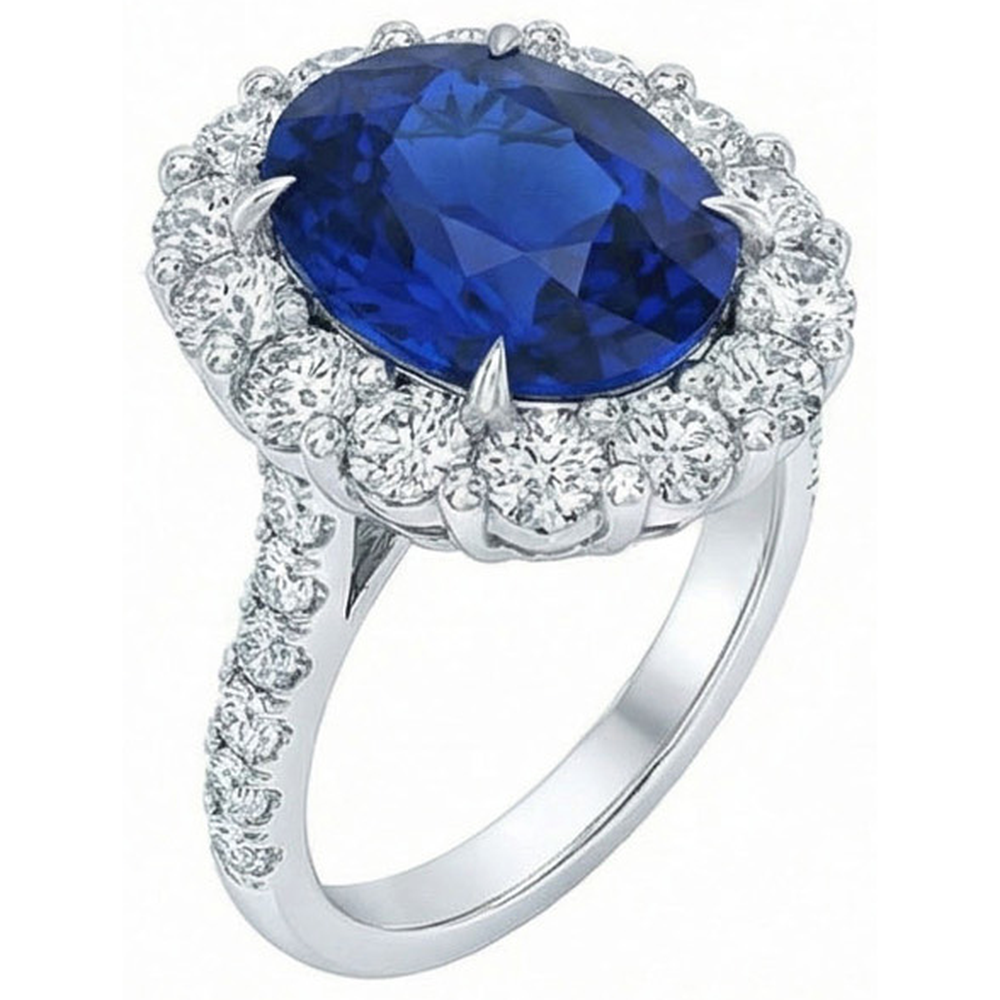 Sri Lanka Blauer Saphir Halo Aus der Erde Abgebauter Natürlicher Diamantring 4,50 Karat Weißgold 14K