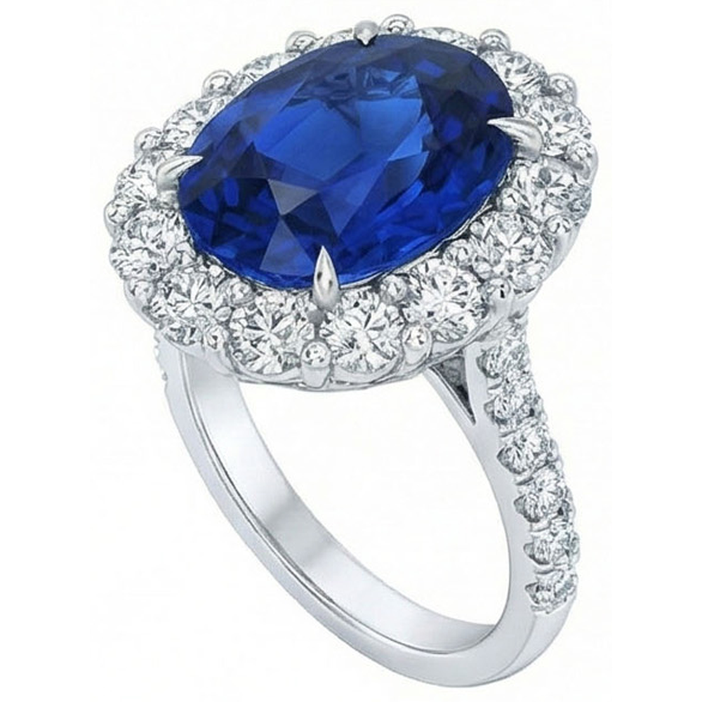 Sri Lanka Blauer Saphir Halo Aus der Erde Abgebauter Natürlicher Diamantring 4,50 Karat Weißgold 14K