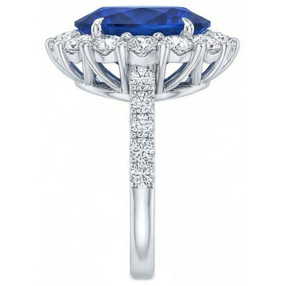 Sri Lanka Blauer Saphir Halo Aus der Erde Abgebauter Natürlicher Diamantring 4,50 Karat Weißgold 14K