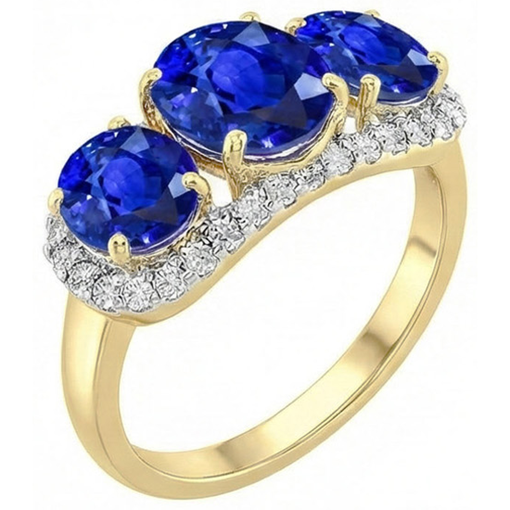 Sri Lanka Blauer Saphir Runde Aus der Erde Abgebauter Natürlicher Diamanten 6 Karat Ring Schmuck