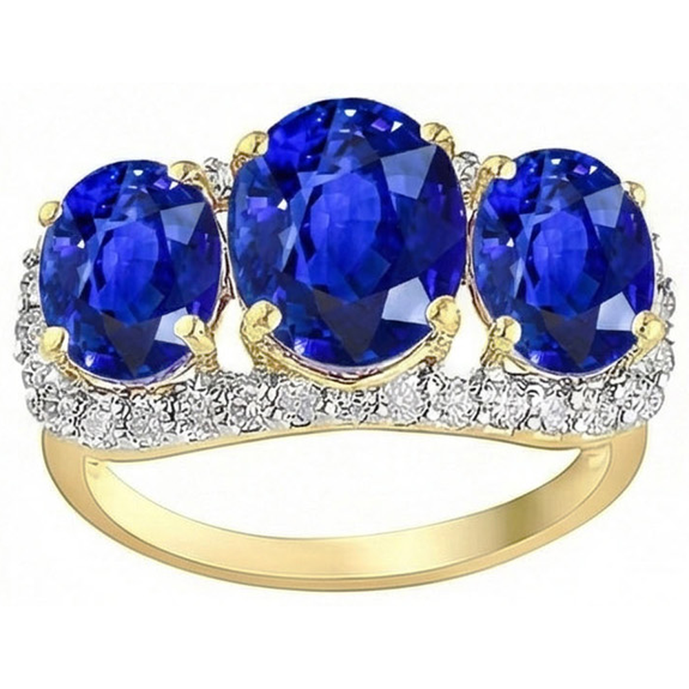 Sri Lanka Blauer Saphir Runde Aus der Erde Abgebauter Natürlicher Diamanten 6 Karat Ring Schmuck