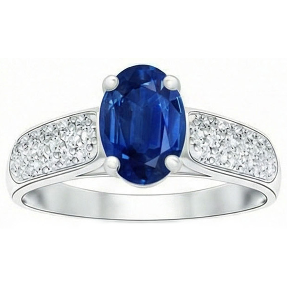 Sri Lanka Blue Sapphire Runden Aus der Erde Abgebauter Natürlicher Diamants Ring Weißgold 4.40 Karat