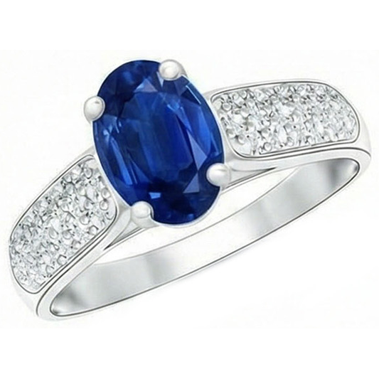 Sri Lanka Blue Sapphire Runden Aus der Erde Abgebauter Natürlicher Diamants Ring Weißgold 4.40 Karat