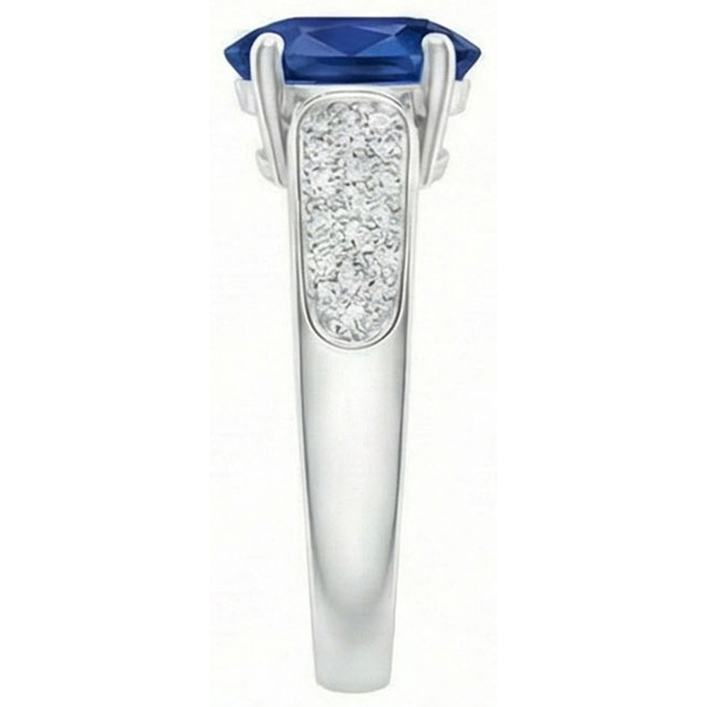 Sri Lanka Blue Sapphire Runden Aus der Erde Abgebauter Natürlicher Diamants Ring Weißgold 4.40 Karat