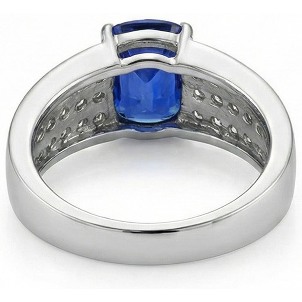 Sri Lanka Kissen Saphir mit Aus der Erde Abgebauter Natürlicher Diamanten Ring 3.50 Kt Gold Weiß 14K