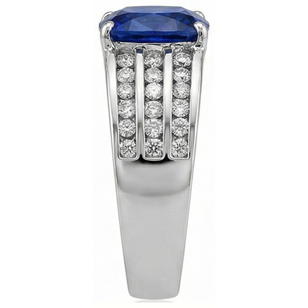 Sri Lanka Kissen Saphir mit Aus der Erde Abgebauter Natürlicher Diamanten Ring 3.50 Kt Gold Weiß 14K