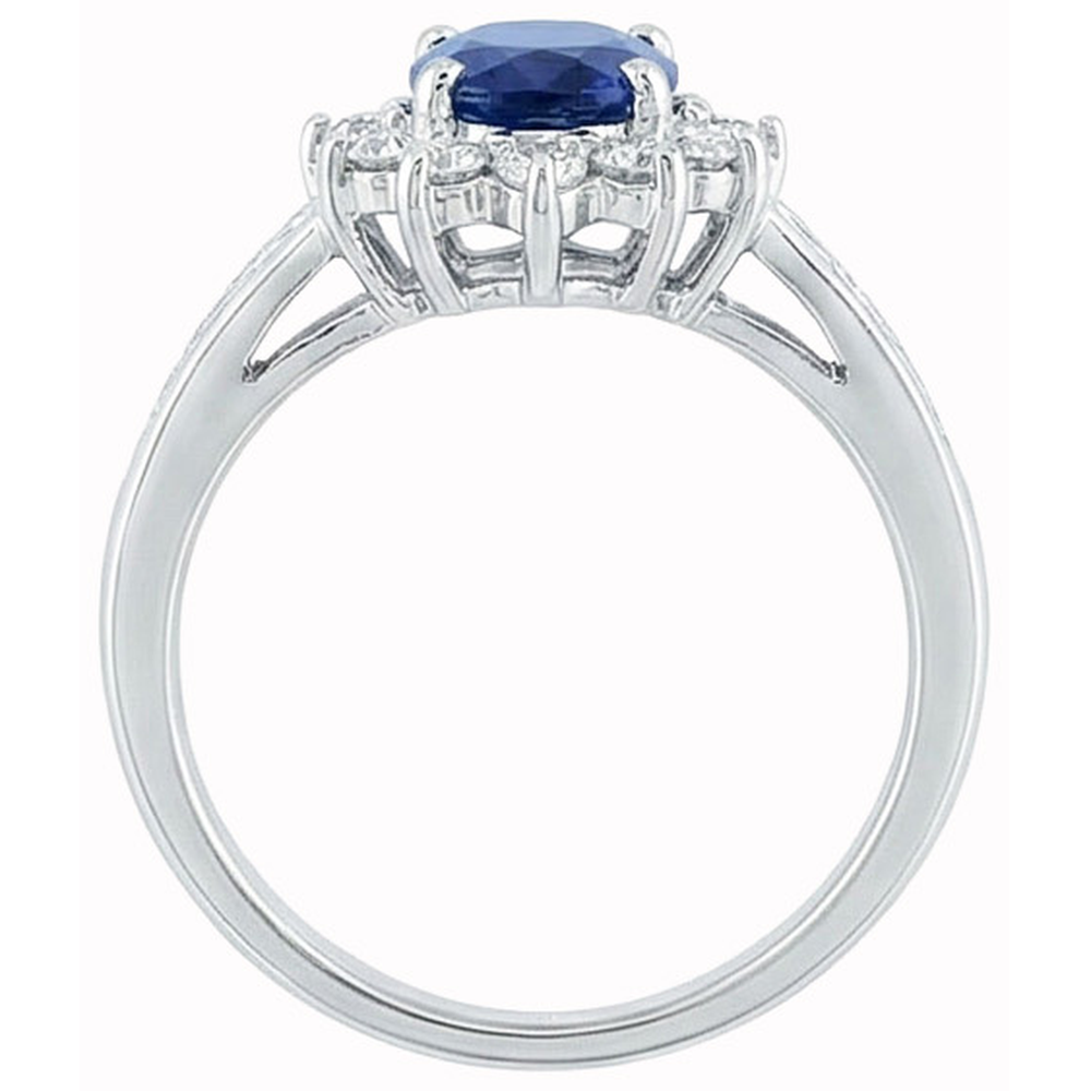 Sri Lanka Ring mit Saphir und Aus der Erde Abgebauter Natürlicher Diamanten im Rundschliff 3.80 ct Weißgold