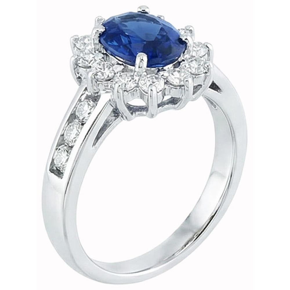Sri Lanka Ring mit Saphir und Aus der Erde Abgebauter Natürlicher Diamanten im Rundschliff 3.80 ct Weißgold