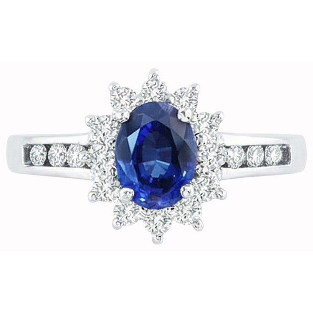 Sri Lanka Ring mit Saphir und Aus der Erde Abgebauter Natürlicher Diamanten im Rundschliff 3.80 ct Weißgold