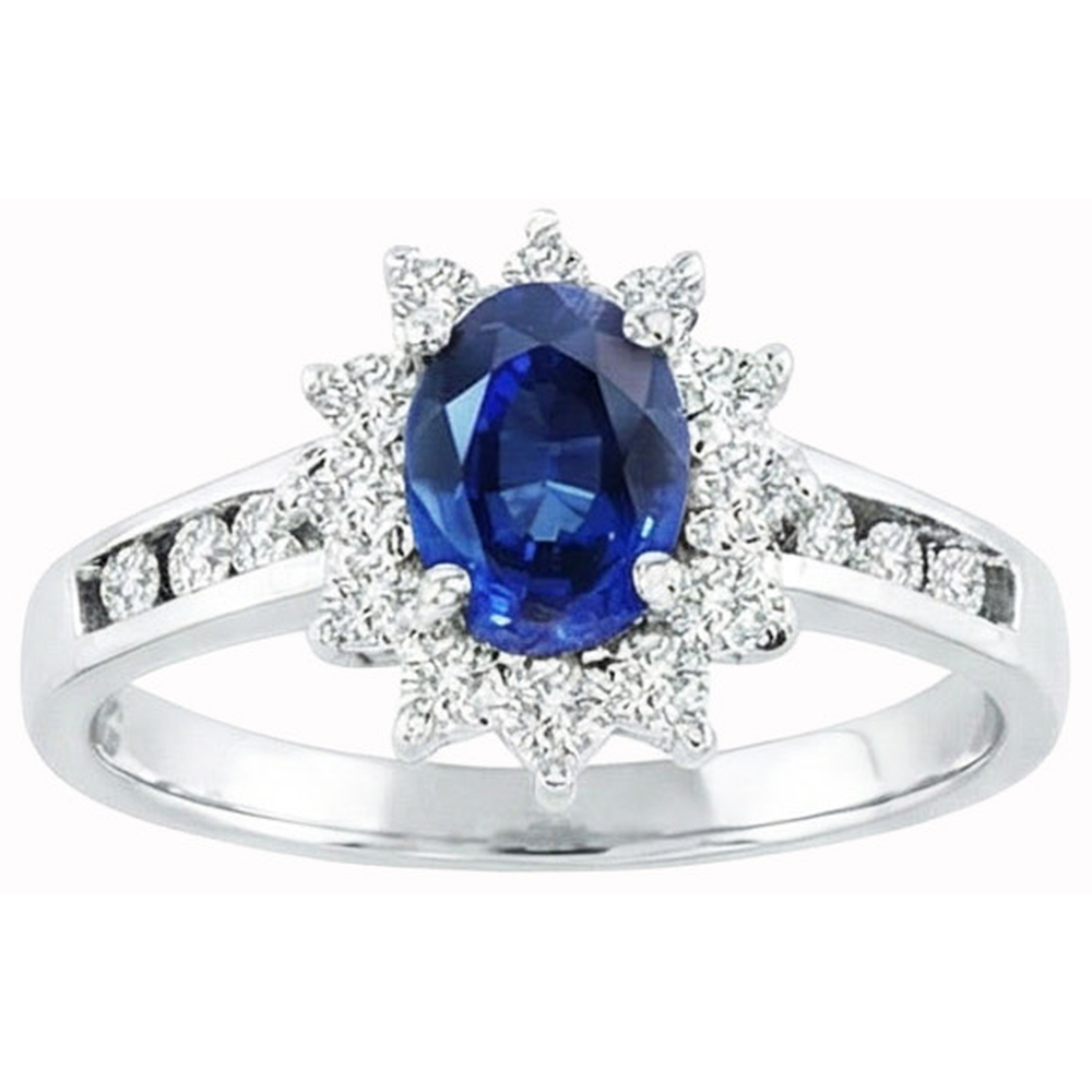 Sri Lanka Ring mit Saphir und Aus der Erde Abgebauter Natürlicher Diamanten im Rundschliff 3.80 ct Weißgold
