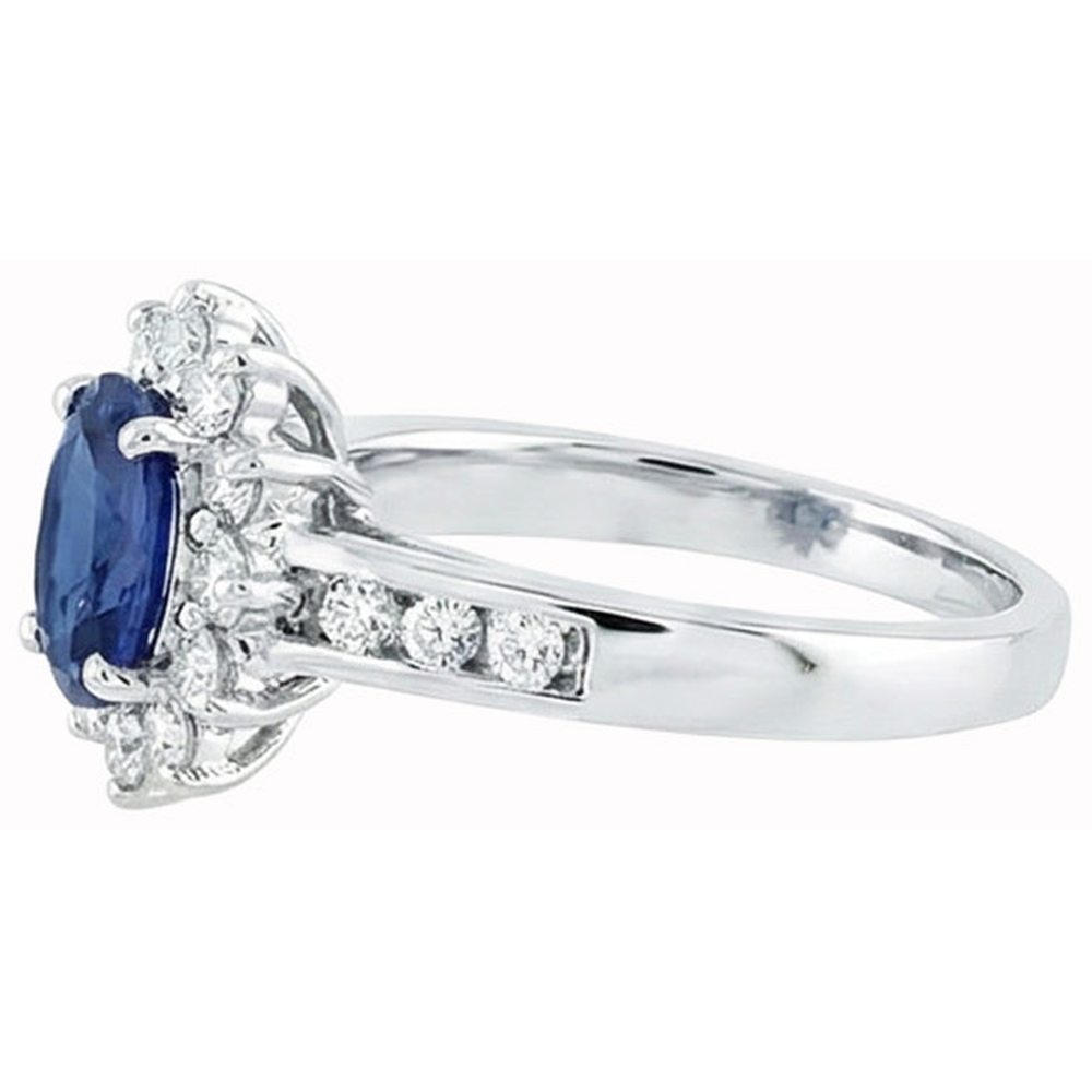 Sri Lanka Ring mit Saphir und Aus der Erde Abgebauter Natürlicher Diamanten im Rundschliff 3.80 ct Weißgold