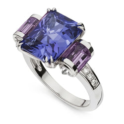 Sri Lanka Saphir Amethyst und Aus der Erde Abgebauter Natürlicher Diamanten 8 Karat Ring 14K Schmuck