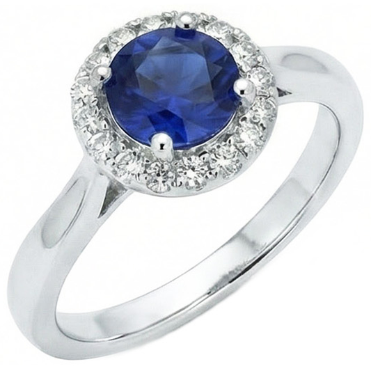 Sri Lanka Saphir-Aus der Erde Abgebauter Natürlicher Diamant-Ring Weißgold 14K 2.5 ct.