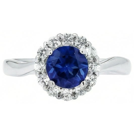 Sri Lanka Saphir-Aus der Erde Abgebauter Natürlicher Diamant-Ring Weißgold 14K 2.5 ct.