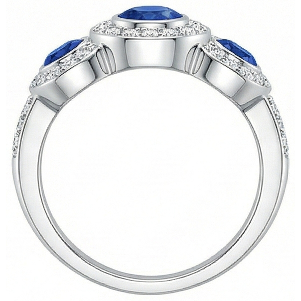 Sri Lanka Saphir Aus der Erde Abgebauter Natürlicher Diamanten 4.51 Kt Ring Gold 3-Stein-Stil