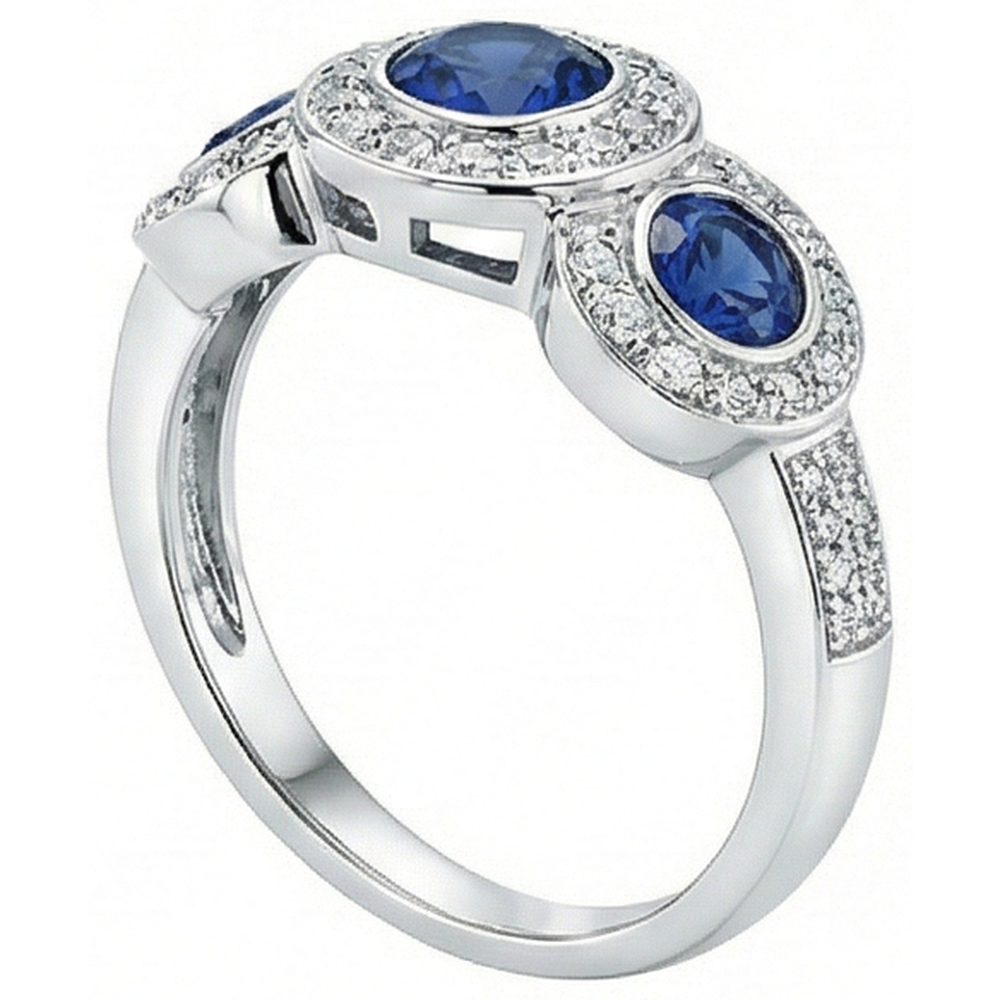 Sri Lanka Saphir Aus der Erde Abgebauter Natürlicher Diamanten 4.51 Kt Ring Gold 3-Stein-Stil