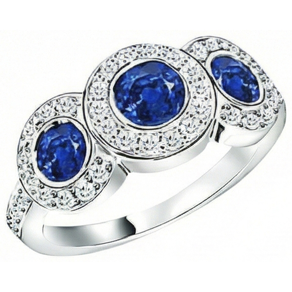 Sri Lanka Saphir Aus der Erde Abgebauter Natürlicher Diamanten 4.51 Kt Ring Gold 3-Stein-Stil