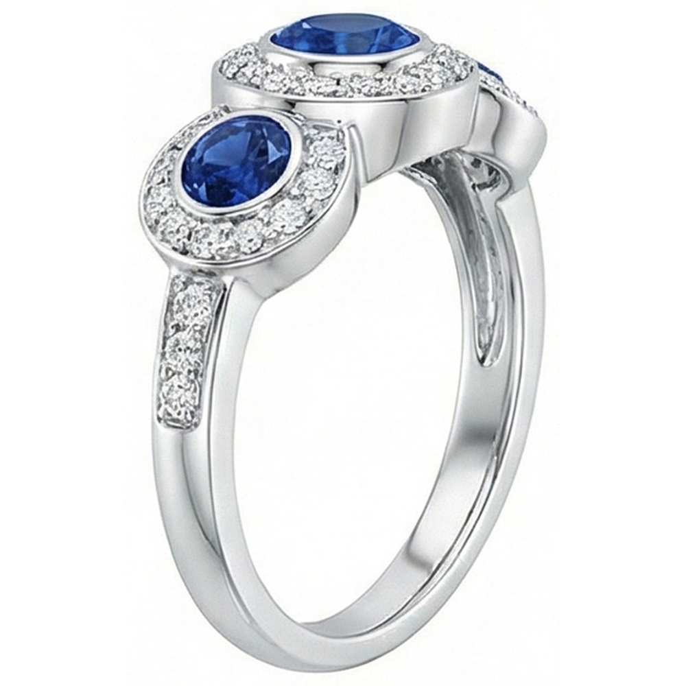 Sri Lanka Saphir Aus der Erde Abgebauter Natürlicher Diamanten 4.51 Kt Ring Gold 3-Stein-Stil