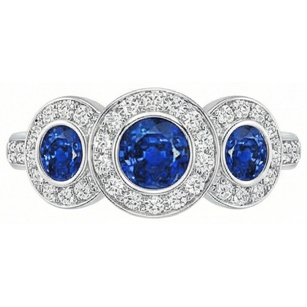Sri Lanka Saphir Aus der Erde Abgebauter Natürlicher Diamanten 4.51 Kt Ring Gold 3-Stein-Stil