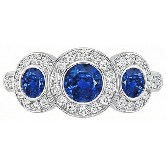 Sri Lanka Saphir Aus der Erde Abgebauter Natürlicher Diamanten 4.51 Kt Ring Gold 3-Stein-Stil