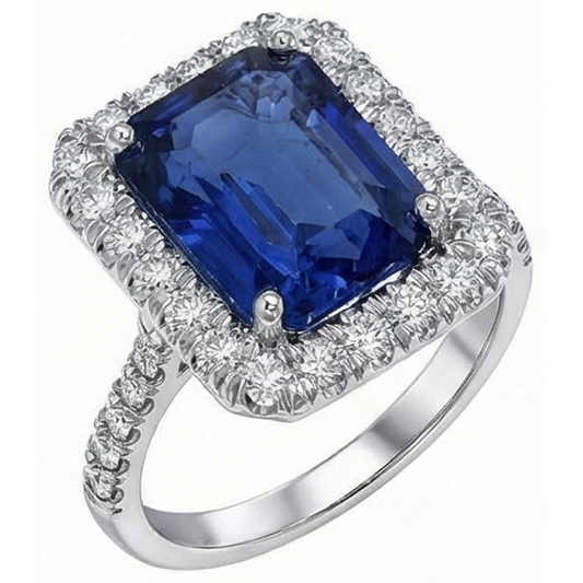 Sri Lanka Saphir Aus der Erde Abgebauter Natürlicher Diamanten 4,30 Karat Ehering 14K Gold Weiß