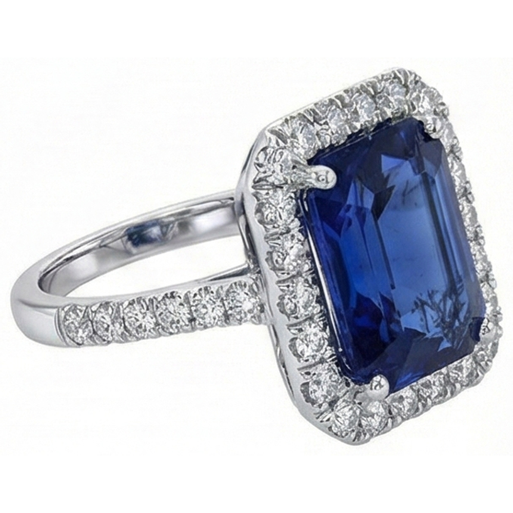 Sri Lanka Saphir Aus der Erde Abgebauter Natürlicher Diamanten 4,30 Karat Ehering 14K Gold Weiß