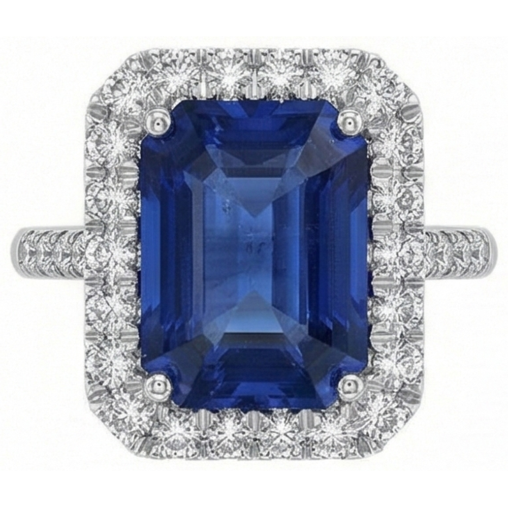 Sri Lanka Saphir Aus der Erde Abgebauter Natürlicher Diamanten 4,30 Karat Ehering 14K Gold Weiß