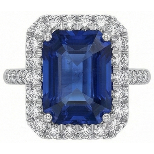 Sri Lanka Saphir Aus der Erde Abgebauter Natürlicher Diamanten 4,30 Karat Ehering 14K Gold Weiß