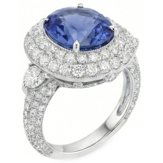 Sri Lanka Saphir Aus der Erde Abgebauter Natürlicher Diamanten 6 Karat Hochzeitstag Ring