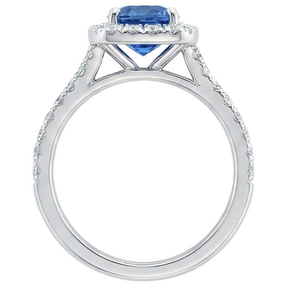 Sri Lanka Saphir Aus der Erde Abgebauter Natürlicher Diamanten Ring Gold Weiß 14K 3.35 Karat