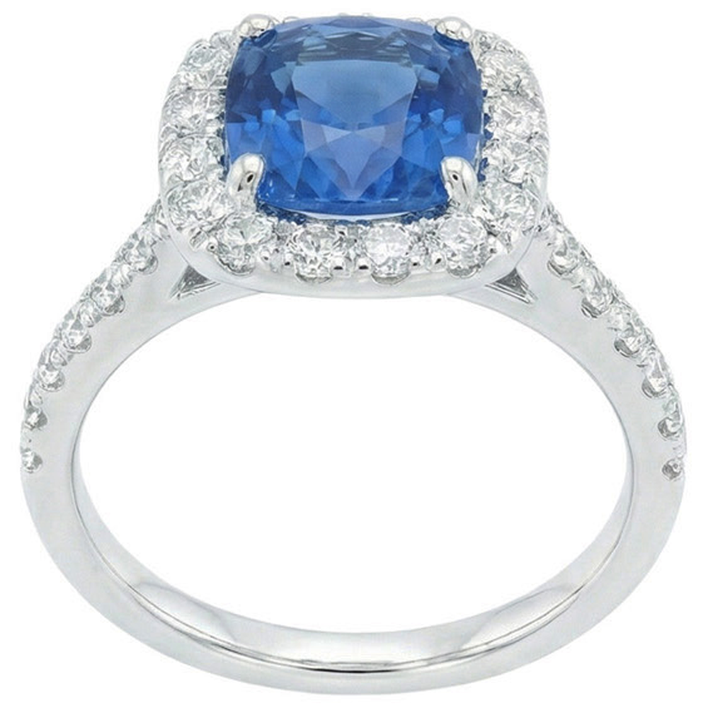 Sri Lanka Saphir Aus der Erde Abgebauter Natürlicher Diamanten Ring Gold Weiß 14K 3.35 Karat