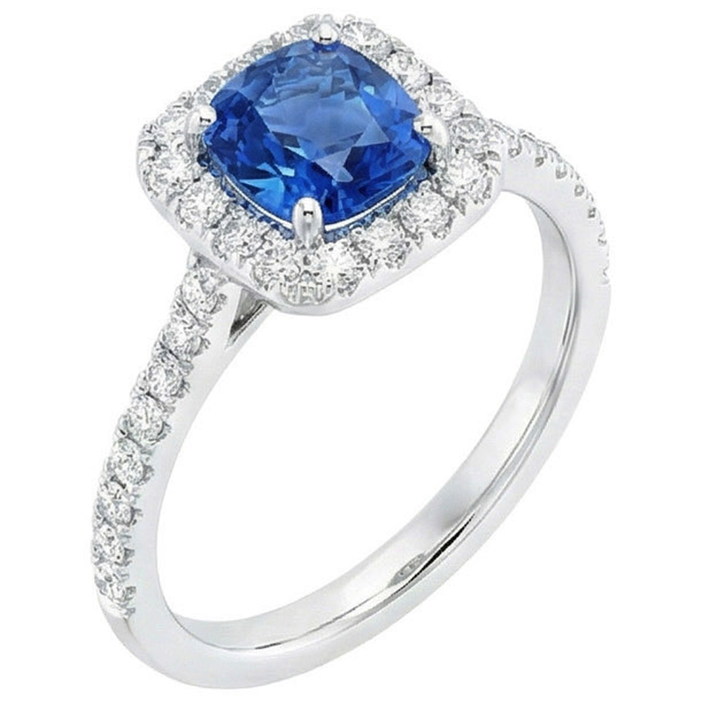 Sri Lanka Saphir Aus der Erde Abgebauter Natürlicher Diamanten Ring Gold Weiß 14K 3.35 Karat