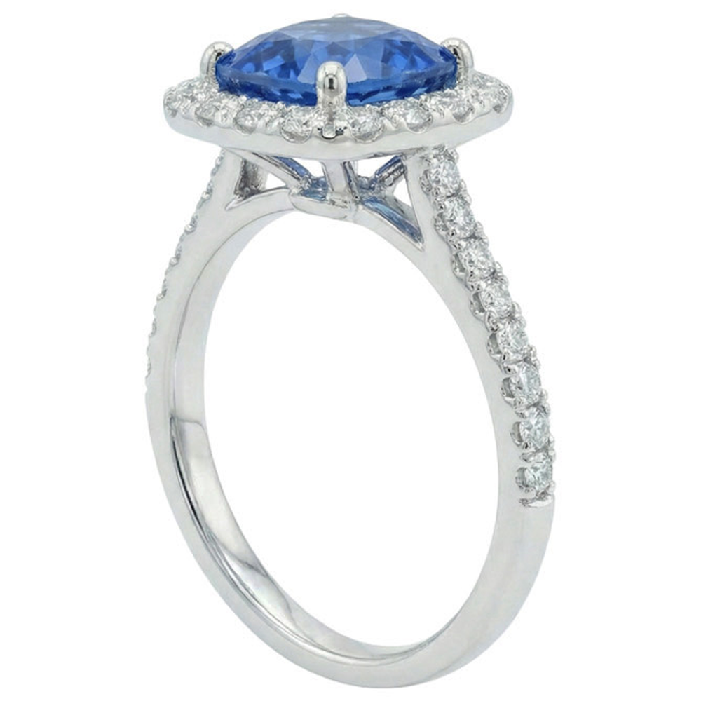 Sri Lanka Saphir Aus der Erde Abgebauter Natürlicher Diamanten Ring Gold Weiß 14K 3.35 Karat