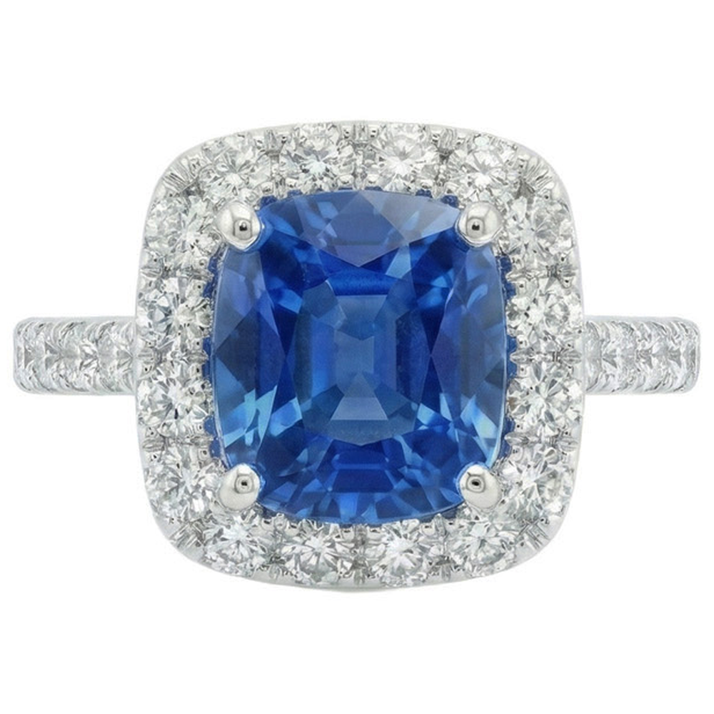 Sri Lanka Saphir Aus der Erde Abgebauter Natürlicher Diamanten Ring Gold Weiß 14K 3.35 Karat
