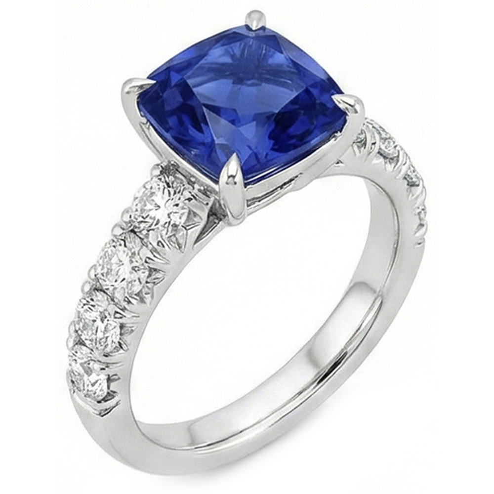 Sri Lanka Saphir Kissenschliff mit Akzenten 3,25 Karat Schmuck