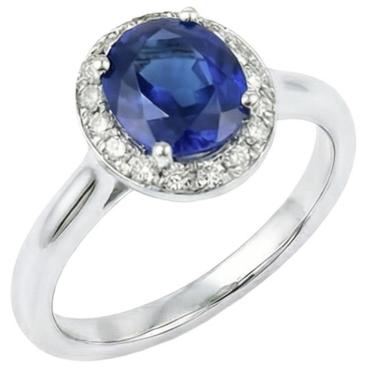 Sri Lanka Saphir Ovaler und runder Aus der Erde Abgebauter Natürlicher Diamantring Gold 14K 2.90 ct.