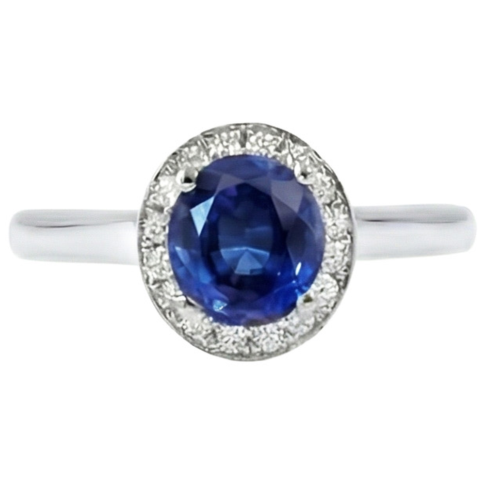 Sri Lanka Saphir Ovaler und runder Aus der Erde Abgebauter Natürlicher Diamantring Gold 14K 2.90 ct.