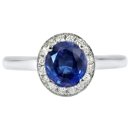 Sri Lanka Saphir Ovaler und runder Aus der Erde Abgebauter Natürlicher Diamantring Gold 14K 2.90 ct.