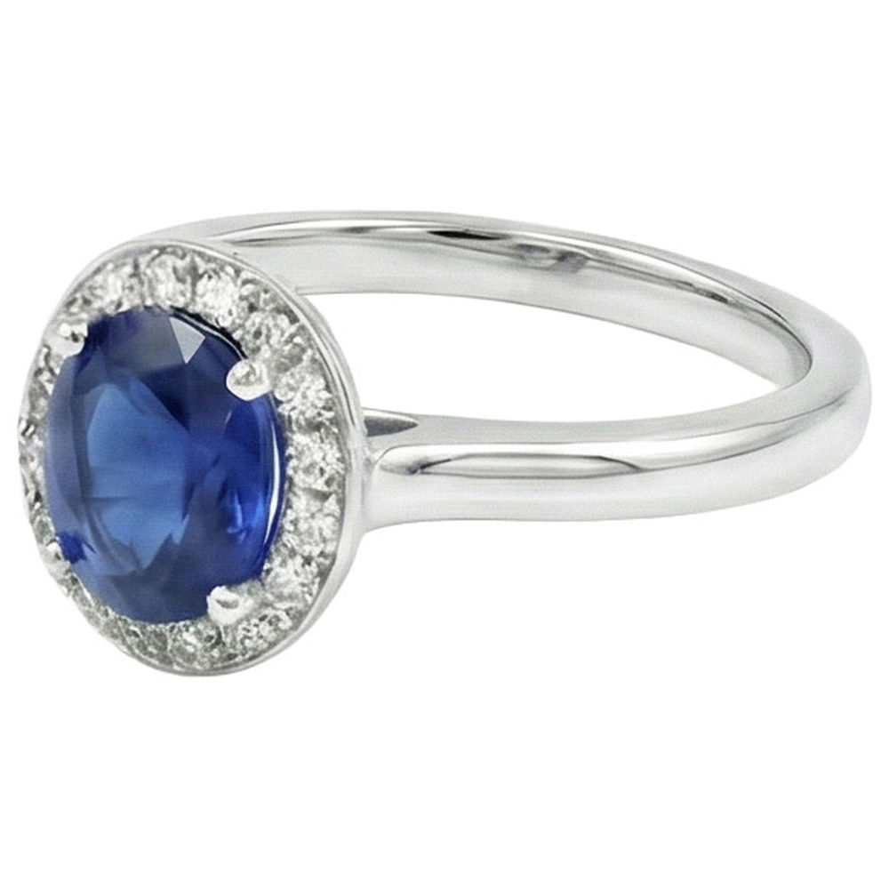 Sri Lanka Saphir Ovaler und runder Aus der Erde Abgebauter Natürlicher Diamantring Gold 14K 2.90 ct.